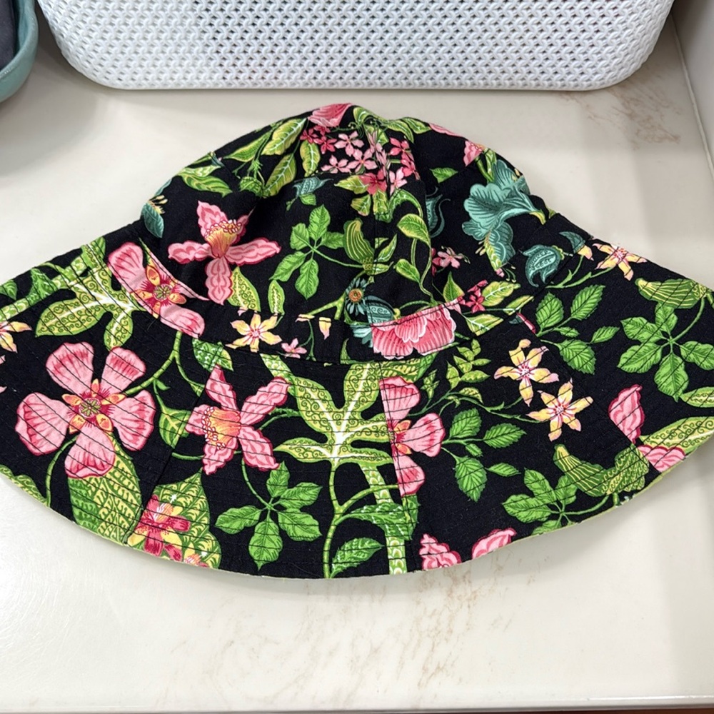 Vera Bradley Hat Women One‎ Size Reversible Black Botanica Floppy Bucket Sun